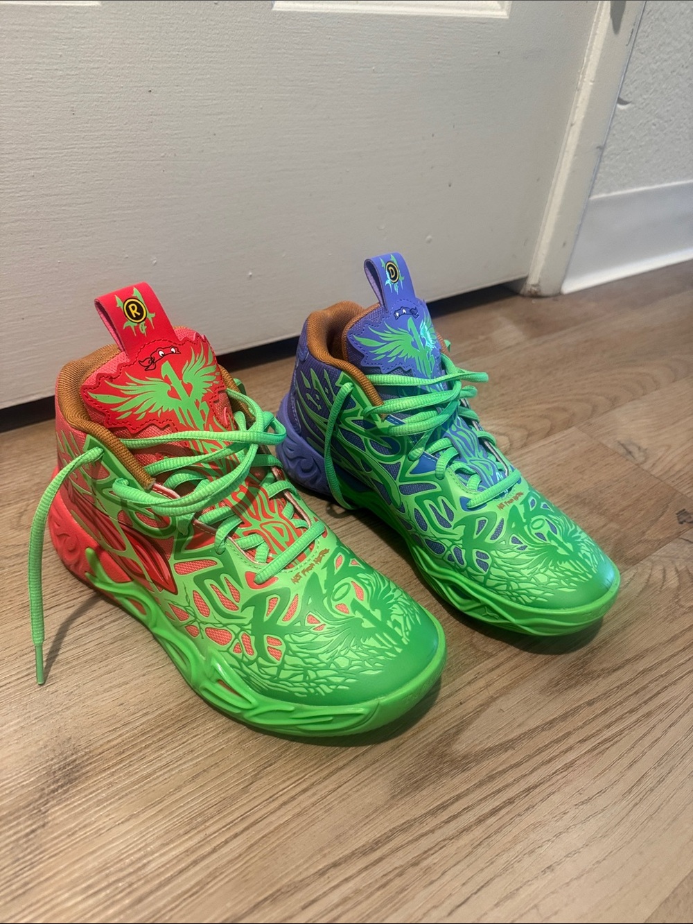 Puma Kids Neon Green and Red/Blue Graphic Athletic Sneakers